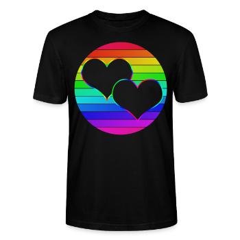 Rainbow 2 entwined hearts - Stanley/Stella CRAFTER Unisex Organic T-Shirt - black - Front - Alina (178cm) & Michal (187cm)