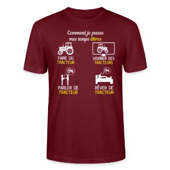 temp libre tracteur cadeau fermier - T-shirt bio CRAFTER Stanley Stella Unisexe - bordeaux - Devant - Alina (178cm) & Michal (187cm)