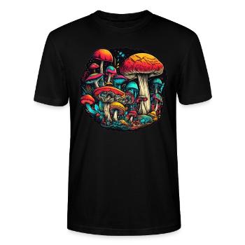 Trippy Mushrooms Abstract Mushrooms Fungus Art - Stanley/Stella CRAFTER Unisex Organic T-Shirt - black - Front - Alina (178cm) & Michal (187cm)