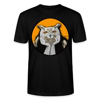 Owl Eagle Owl Philosopher Animal Face Listener Orange - Stanley/Stella CRAFTER Unisex Organic T-Shirt - black - Front - Alina (178cm) & Michal (187cm)