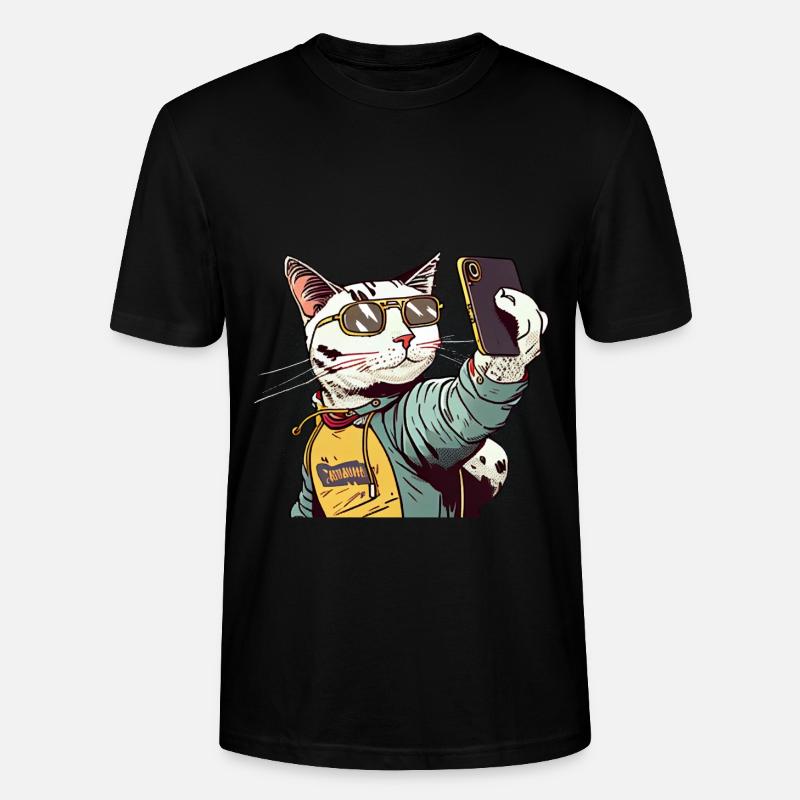 Comic Katze Selfie - Stanley/Stella Unisex Bio-T-Shirt CRAFTER - Schwarz