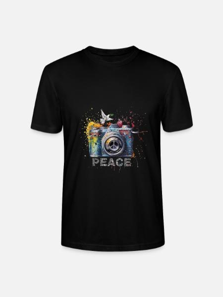 Farbspritzer Fotokamera Friedenssymbol Presse - Stanley/Stella Unisex Bio-T-Shirt CRAFTER - Schwarz