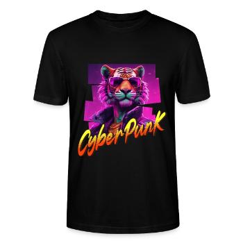 Cyberpunk Tiger - Stanley/Stella CRAFTER Unisex Organic T-Shirt - black - Front - Alina (178cm) & Michal (187cm)