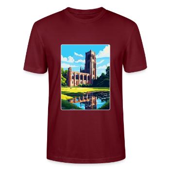 Fountains Abbey North Yorkshire Reiseposter WPA - Stanley/Stella Unisex Bio-T-Shirt CRAFTER - Burgunderrot - Vorne - Alina (178cm) & Michal (187cm)