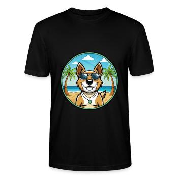 Teddy Roosevelt Terrier Dog Breed Cartoon Beach - Stanley/Stella CRAFTER Unisex Organic T-Shirt - black - Front - Alina (178cm) & Michal (187cm)