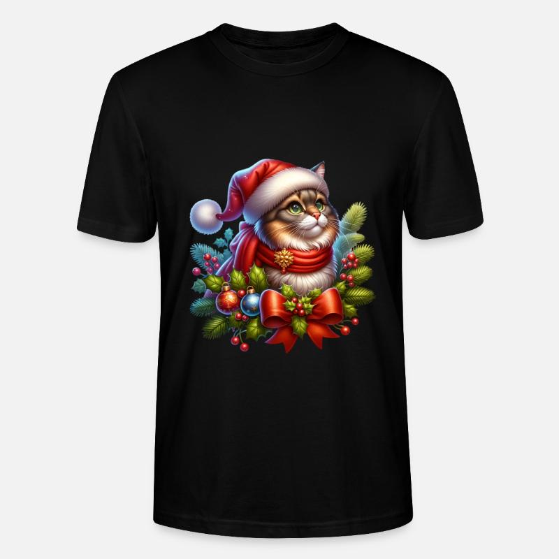 Couronne de Noël chat - T-shirt bio CRAFTER Stanley Stella Unisexe - noir
