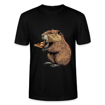 Biber isst Pizza - Stanley/Stella Unisex Bio-T-Shirt CRAFTER - Schwarz - Vorne - Alina (178cm) & Michal (187cm)