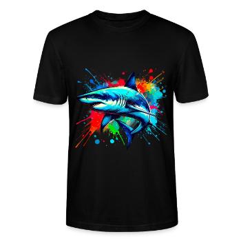 Hai in bunter Aquarellmalerei - Stanley/Stella Unisex Bio-T-Shirt CRAFTER - Schwarz - Vorne - Alina (178cm) & Michal (187cm)