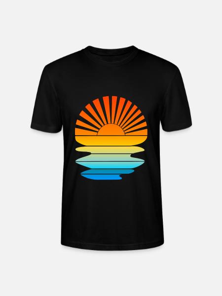Retro sunset with waves - Stanley/Stella CRAFTER Unisex Organic T-Shirt - black