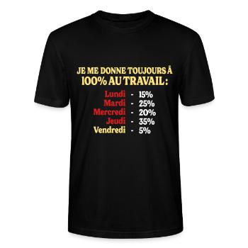 100% Au Travail Humour Métier Personnalisable - T-shirt bio CRAFTER Stanley Stella Unisexe - noir - Devant - Alina (178cm) & Michal (187cm)