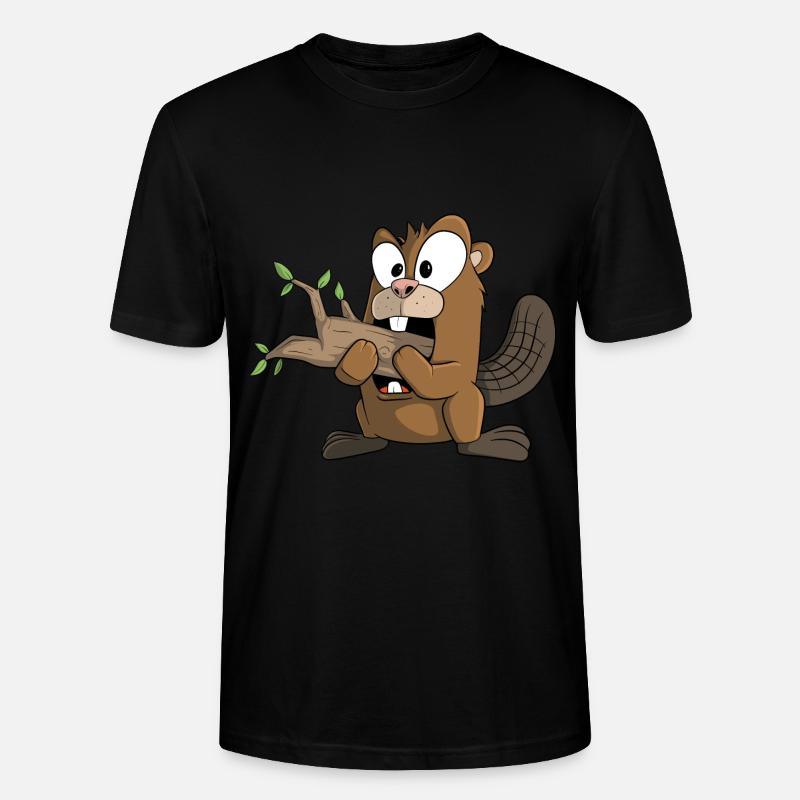 Lustiger Biber knabbert am Baumstumpf - Stanley/Stella Unisex Bio-T-Shirt CRAFTER - Schwarz