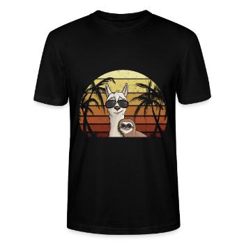 80er Retro Style Faultier auf Hipster Lama - Stanley/Stella Unisex Bio-T-Shirt CRAFTER - Schwarz - Vorne - Alina (178cm) & Michal (187cm)