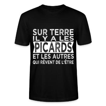 sur terre les Picards les autres Humour Picardie - T-shirt bio CRAFTER Stanley Stella Unisexe - noir - Devant - Alina (178cm) & Michal (187cm)
