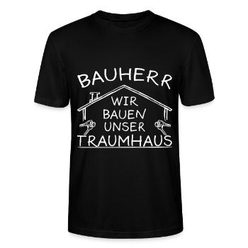 Bauherr Traumhaus Lustig Spruch Richtfest Geschenk - Stanley/Stella Unisex Bio-T-Shirt CRAFTER - Schwarz - Vorne - Alina (178cm) & Michal (187cm)