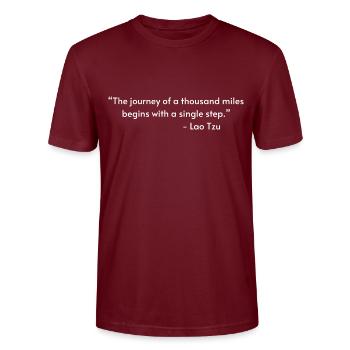 Life's Journey Philosphy Quote - Stanley/Stella CRAFTER Unisex Organic T-Shirt - burgundy - Front - Alina (178cm) & Michal (187cm)