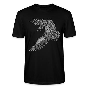 Keltischer Rabe Symbol Wikinger Minimal Tribal - Stanley/Stella Unisex Bio-T-Shirt CRAFTER - Schwarz - Vorne - Alina (178cm) & Michal (187cm)