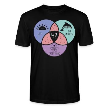 Life Universe Everything 42 Purpose of life - Stanley/Stella CRAFTER Unisex Organic T-Shirt - black - Front - Alina (178cm) & Michal (187cm)