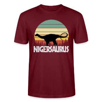 nigersaurus. Gift for dinosaur lover - Stanley/Stella CRAFTER Unisex Organic T-Shirt - burgundy - Front - Alina (178cm) & Michal (187cm)