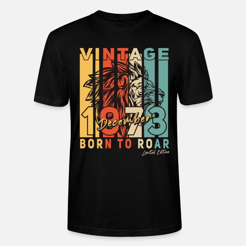 Décembre 1973 Retro Gift Lion - T-shirt bio CRAFTER Stanley Stella Unisexe - noir