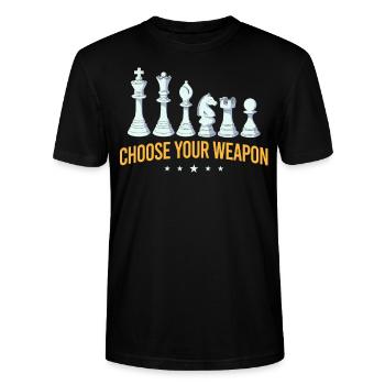 Échecs, joueur d’échecs, amateur d’échecs - T-shirt bio CRAFTER Stanley Stella Unisexe - noir - Devant - Alina (178cm) & Michal (187cm)