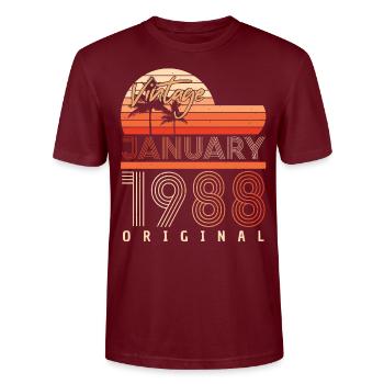Born January 1988 Vintage - Stanley/Stella CRAFTER Unisex Organic T-Shirt - burgundy - Front - Alina (178cm) & Michal (187cm)