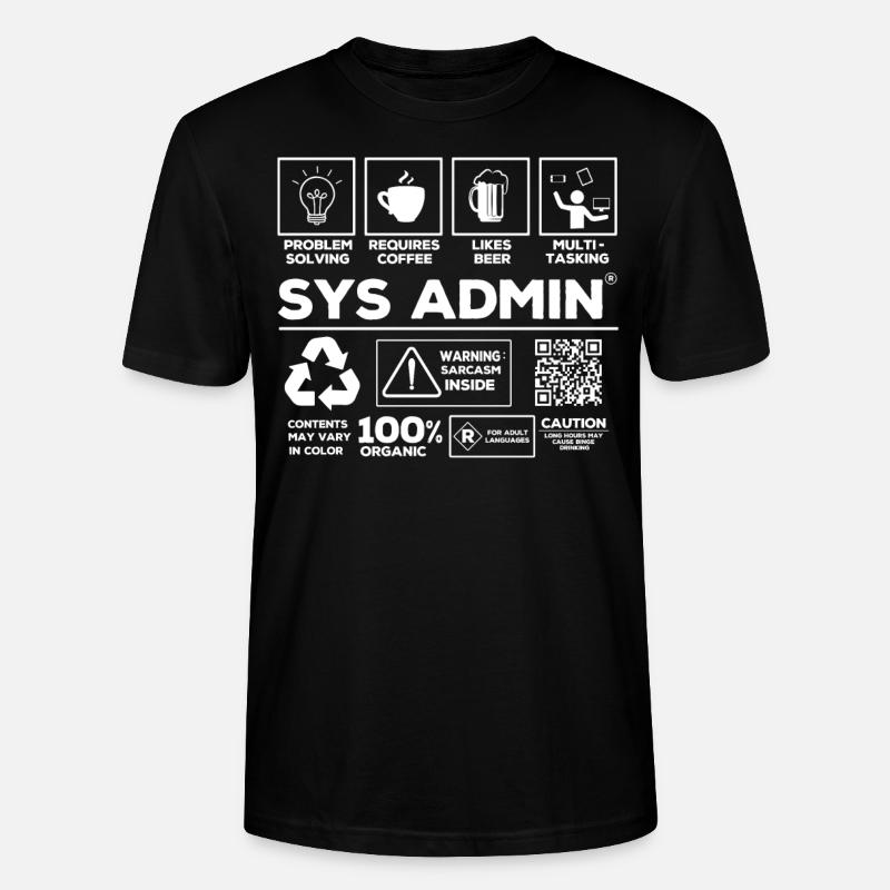 Administrateur système, Administrateur système - T-shirt bio CRAFTER Stanley Stella Unisexe - noir
