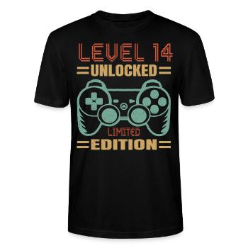 Geburtstag Level 14 freigeschaltet - Stanley/Stella Unisex Bio-T-Shirt CRAFTER - Schwarz - Vorne - Alina (178cm) & Michal (187cm)