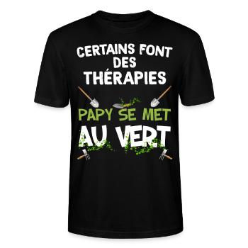 Papy Thérapie Au Vert Humour Homme Jardin - T-shirt bio CRAFTER Stanley Stella Unisexe - noir - Devant - Alina (178cm) & Michal (187cm)