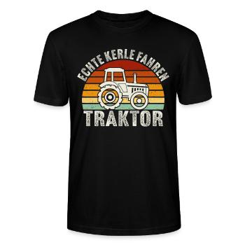 echte kerle fahren traktor geschenk bauer landwirt - Stanley/Stella Unisex Bio-T-Shirt CRAFTER - Schwarz - Vorne - Alina (178cm) & Michal (187cm)