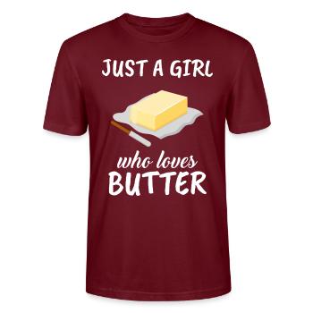 Juste une fille qui aime le beurre | Tenue Cadeau Beurre - T-shirt bio CRAFTER Stanley Stella Unisexe - bordeaux - Devant - Alina (178cm) & Michal (187cm)