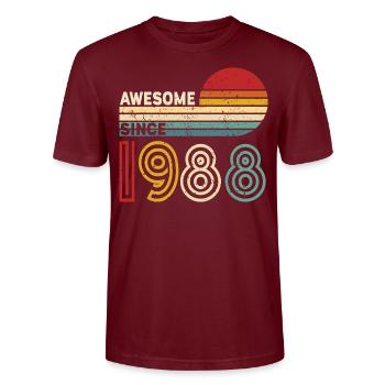 1988 Geschenk Geburtstag Jahrgang Spruch - Stanley/Stella Unisex Bio-T-Shirt CRAFTER - Burgunderrot - Vorne - Alina (178cm) & Michal (187cm)