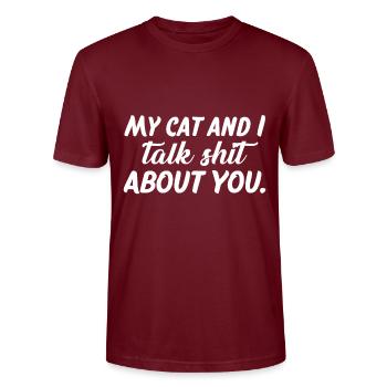 Mon chat et moi parlons de merde à propos de toi - T-shirt bio CRAFTER Stanley Stella Unisexe - bordeaux - Devant - Alina (178cm) & Michal (187cm)