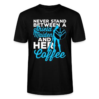 Grappige Viking Shield Maiden Koffie Loverscandinaveo - Stanley/Stella Uniseks bio-T-shirt CRAFTER - zwart - Voor - Alina (178cm) & Michal (187cm)