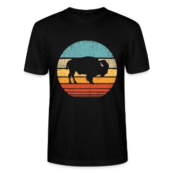 Bison Retro Vintage 60er Jahre 70er Jahre Sonnenuntergang Büffel Säugetier - Stanley/Stella Unisex Bio-T-Shirt CRAFTER - Schwarz - Vorne - Alina (178cm) & Michal (187cm)