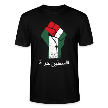 free palestine (arabic) intifada clothing - Stanley/Stella CRAFTER Unisex Organic T-Shirt - black - Front - Alina (178cm) & Michal (187cm)