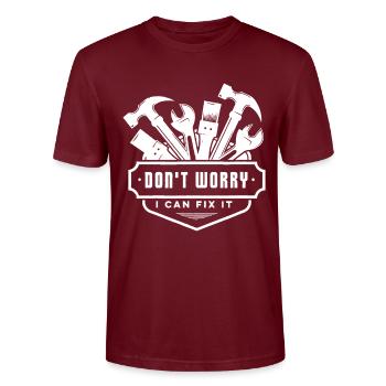 Handyman Funny Don't Worry I Can Fix It Plumber El - Stanley/Stella CRAFTER Unisex Organic T-Shirt - burgundy - Front - Alina (178cm) & Michal (187cm)