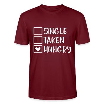 Valentines Day Single Taken Hungry Food Lover - Stanley/Stella CRAFTER Unisex Organic T-Shirt - burgundy - Front - Alina (178cm) & Michal (187cm)