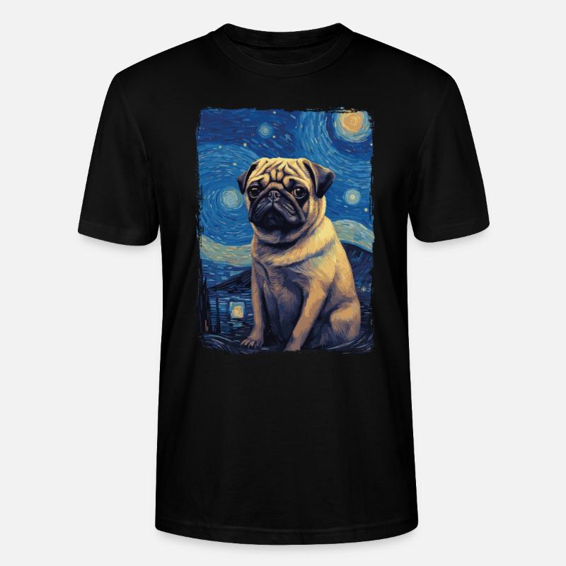 Mops Starry Night - Stanley/Stella Unisex Bio-T-Shirt CRAFTER - Schwarz