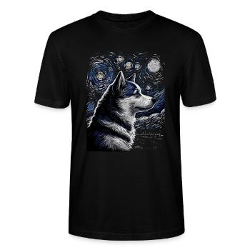 Husky Starry Night - Stanley/Stella CRAFTER Unisex Organic T-Shirt - black - Front - Alina (178cm) & Michal (187cm)