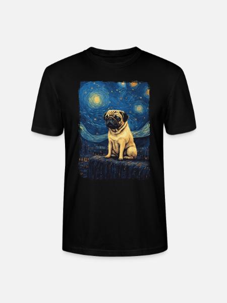 Pug Starry Night - Stanley/Stella CRAFTER Unisex Organic T-Shirt - black