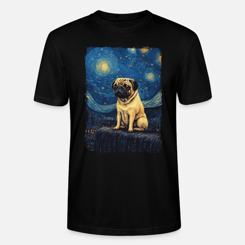 Mops Starry Night - Stanley/Stella Unisex Bio-T-Shirt CRAFTER - Schwarz