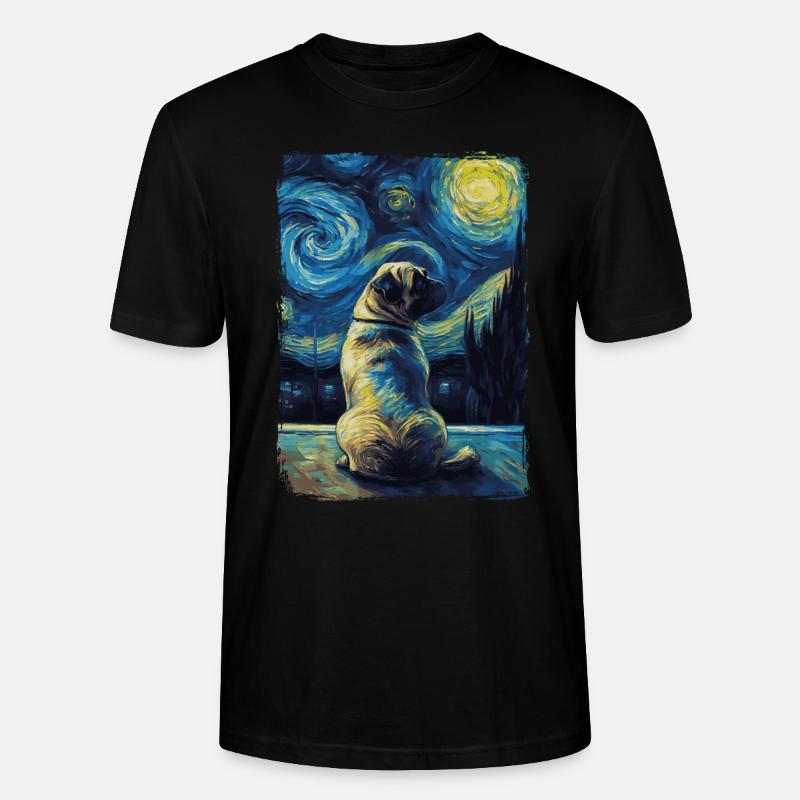 Mops Starry Night - Stanley/Stella Unisex Bio-T-Shirt CRAFTER - Schwarz