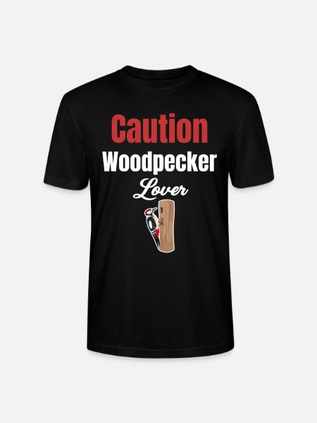 Caution: woodpecker lovers, bird watchers, - Stanley/Stella CRAFTER Unisex Organic T-Shirt - black