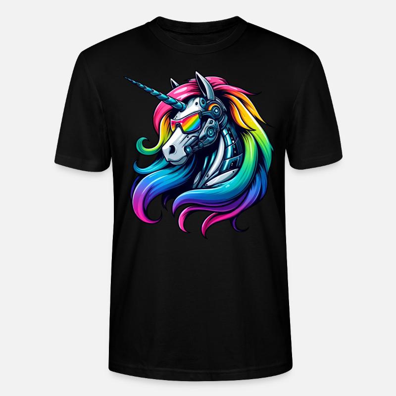 Cooler Cyborg-Einhorn Regenbogen - Stanley/Stella Unisex Bio-T-Shirt CRAFTER - Schwarz