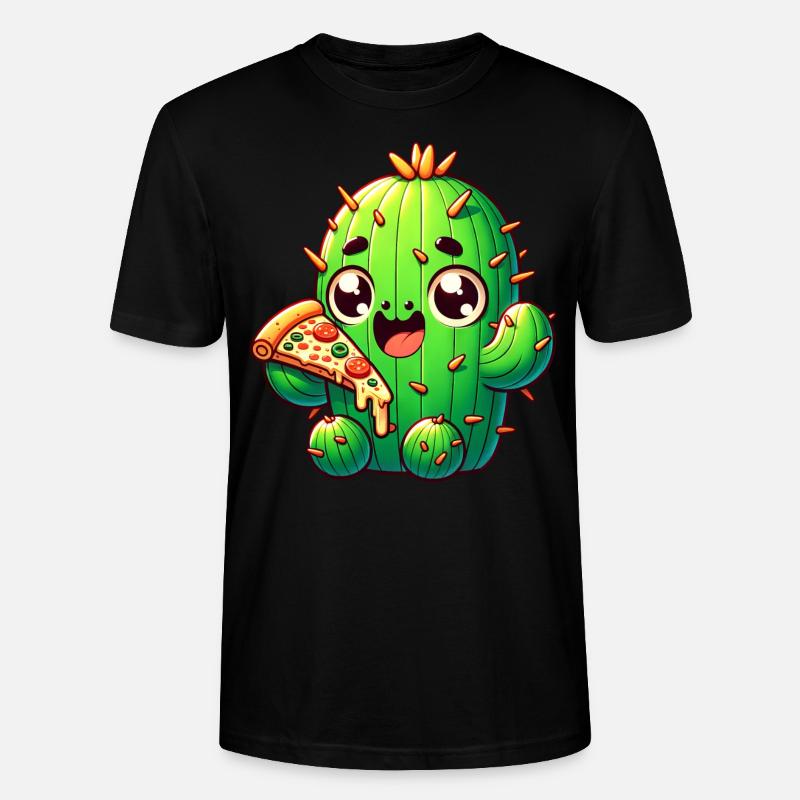Cactus Kawaii mignon avec Pizza - T-shirt bio CRAFTER Stanley Stella Unisexe - noir