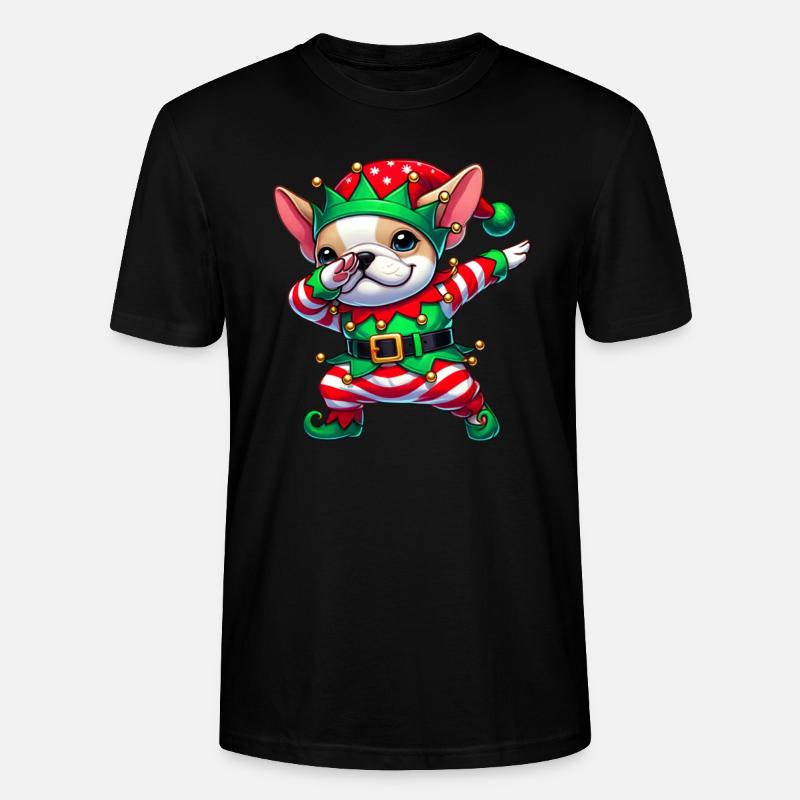 Noël Bouledogue Français Elfe Drôle - T-shirt bio CRAFTER Stanley Stella Unisexe - noir