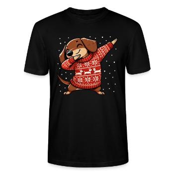 Christmas Dackel Hund Dachshund Ugly Christmas - Stanley/Stella Unisex Bio-T-Shirt CRAFTER - Schwarz - Vorne - Alina (178cm) & Michal (187cm)