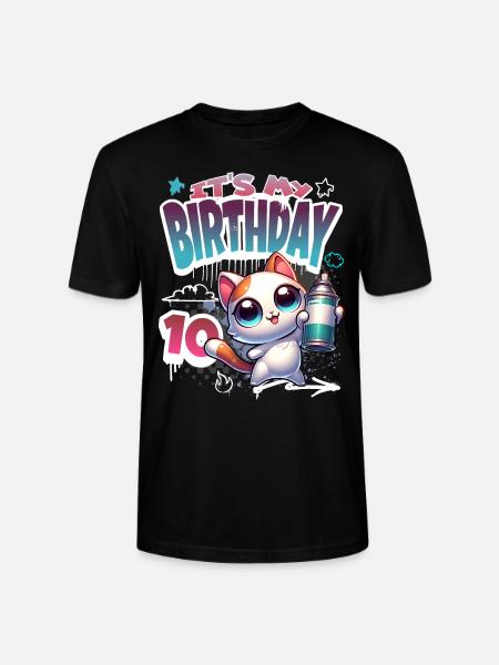 10th Birthday Cat Graffiti - Stanley/Stella CRAFTER Unisex Organic T-Shirt - black