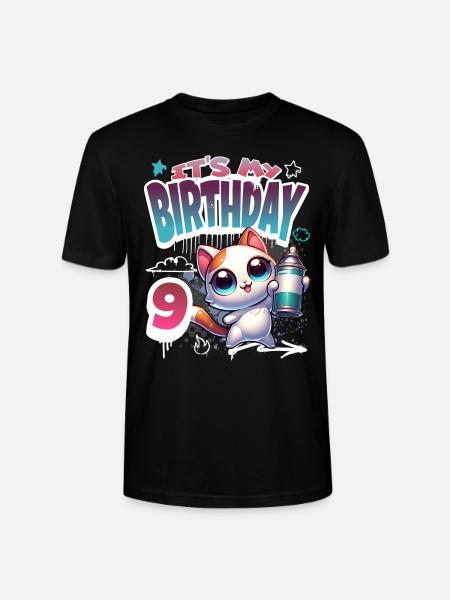 9th Birthday Cat Graffiti - Stanley/Stella CRAFTER Unisex Organic T-Shirt - black