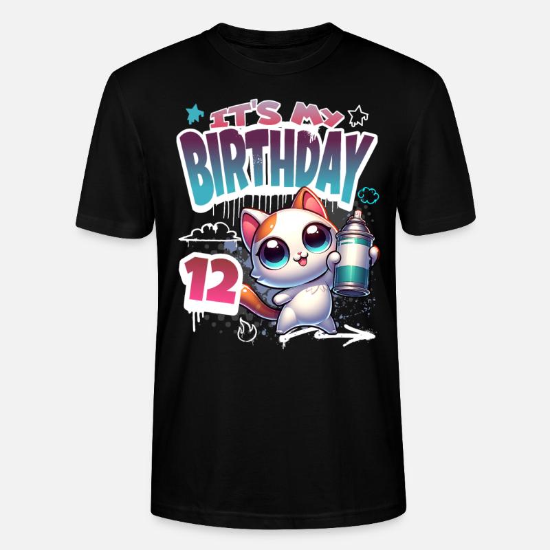 12e anniversaire chat graffiti - T-shirt bio CRAFTER Stanley Stella Unisexe - noir